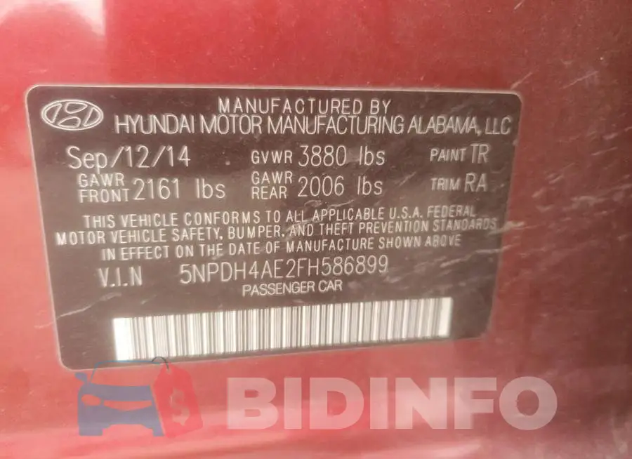 5NPDH4AE2FH586899 Photo# 13