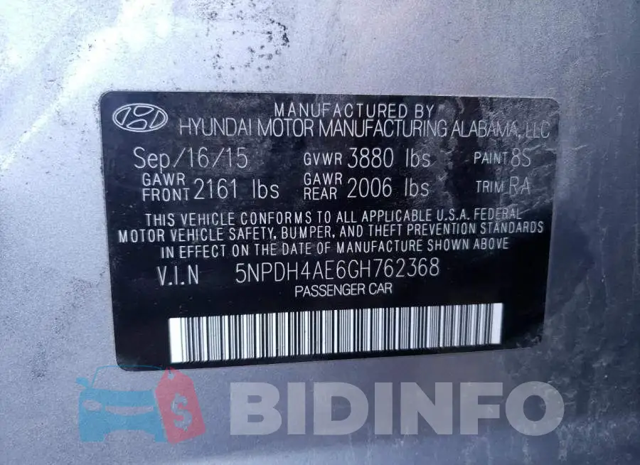 5NPDH4AE6GH762368 Photo# 12