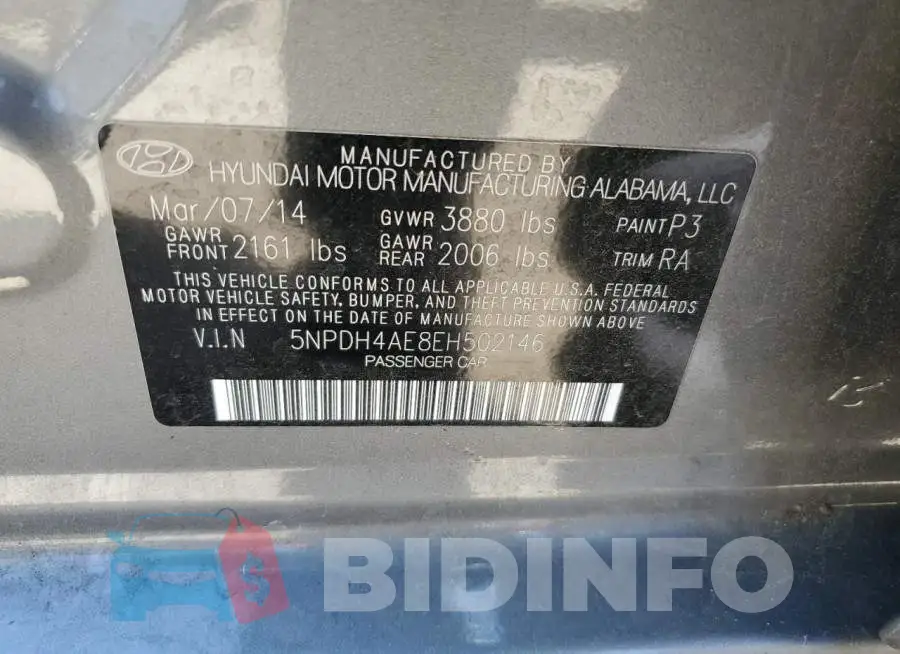 5NPDH4AE8EH502146 Photo# 12