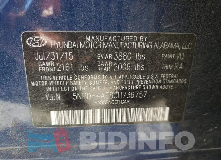 5NPDH4AE8GH736757 Photo# 12