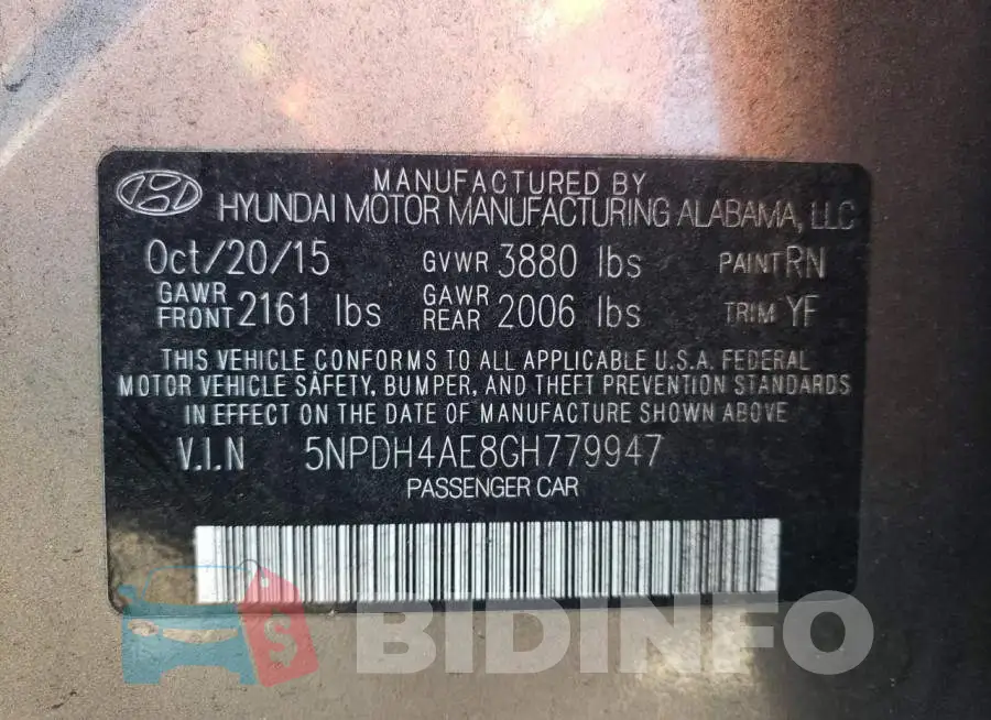 5NPDH4AE8GH779947 Photo# 13
