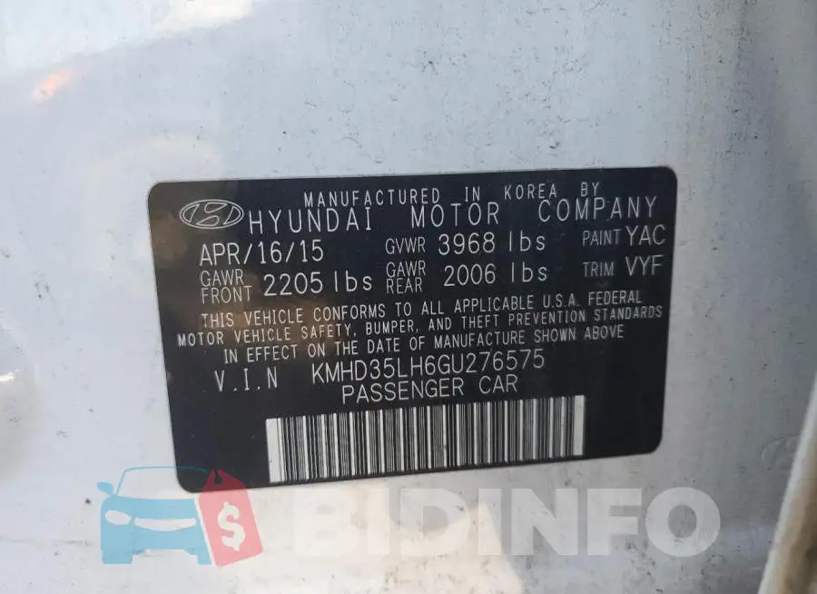 KMHD35LH6GU276575 Photo# 12