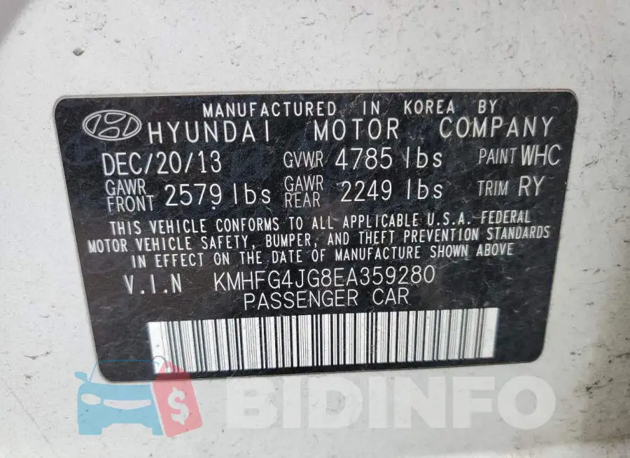 KMHFG4JG8EA359280 Photo# 12