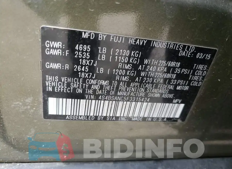 4S4BSANC5F3315424 Photo# 12