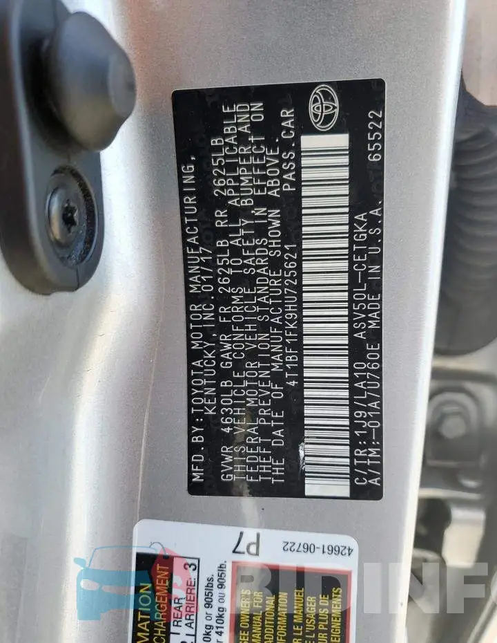 4T1BF1FK9HU725621 Photo# 13