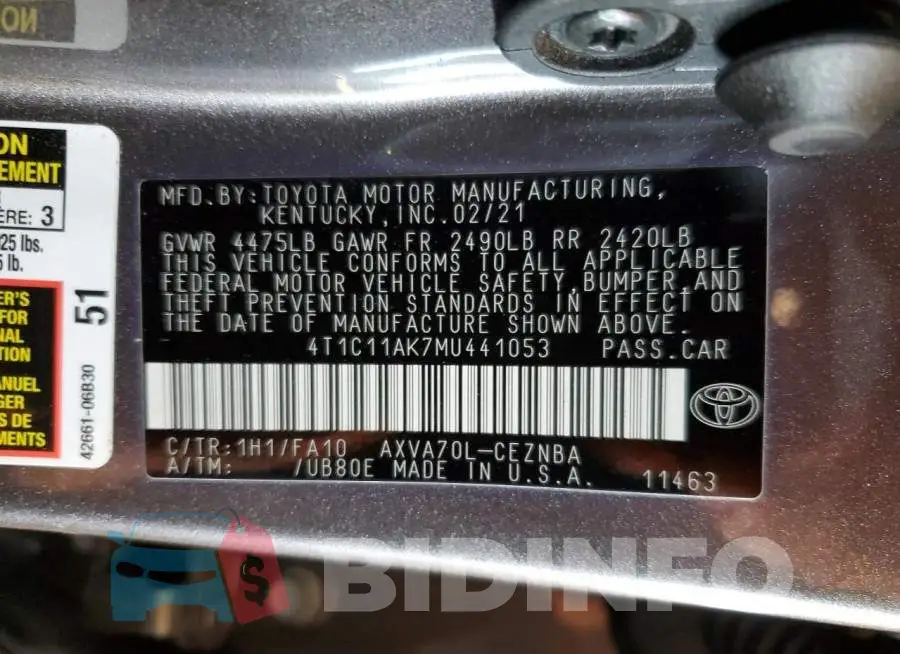4T1C11AK7MU441053 Photo# 12