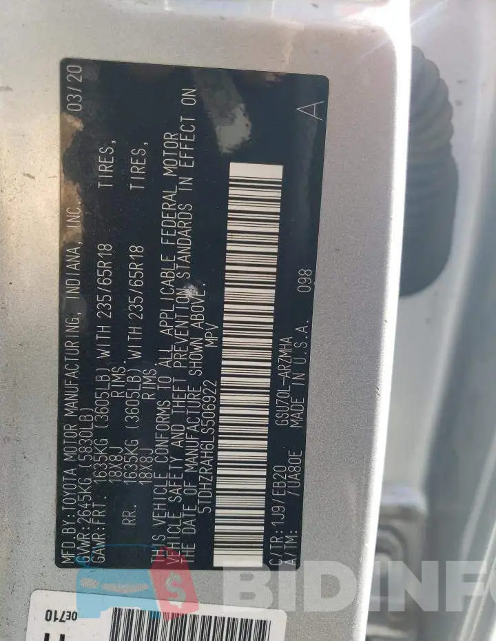 5TDHZRAH6LS506922 Photo# 13