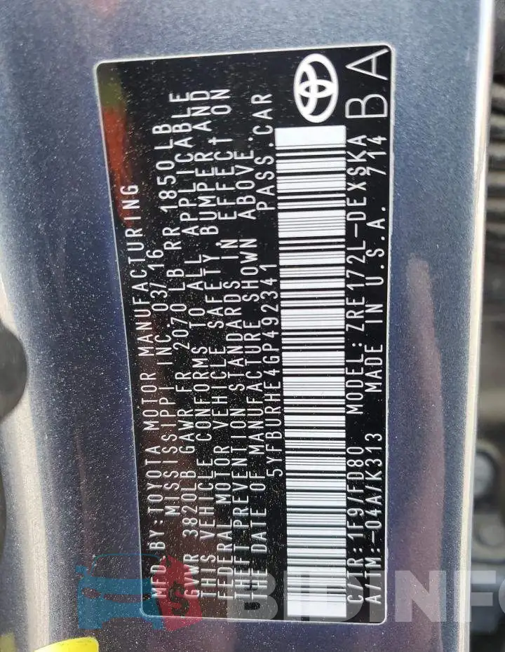 5YFBURHE4GP492341 Photo# 12