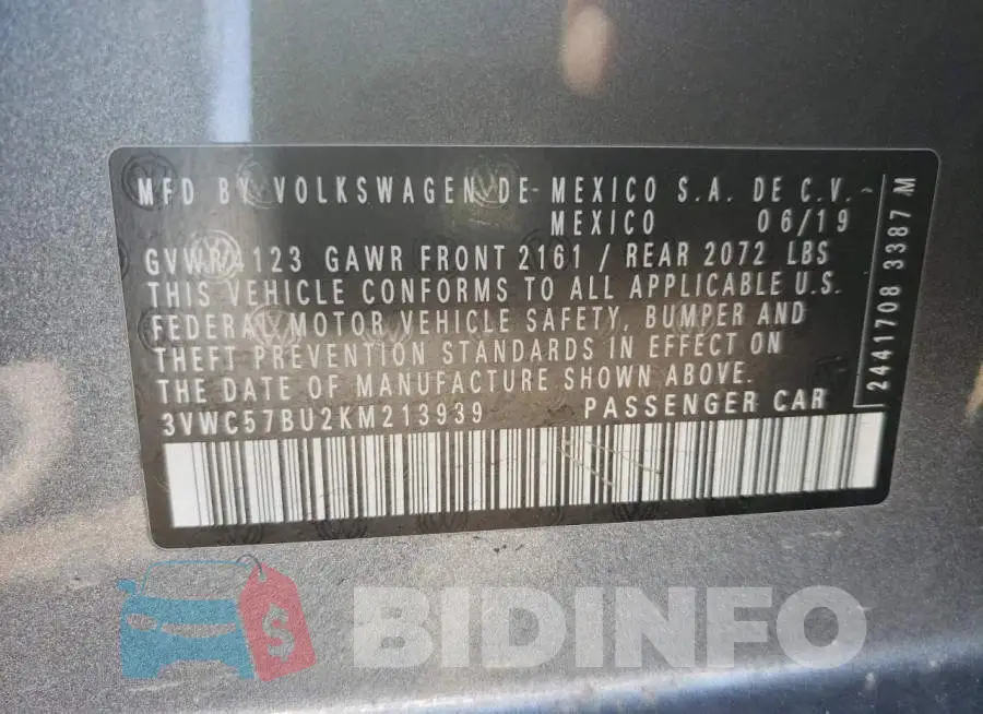 3VWC57BU2KM213939 Photo# 12