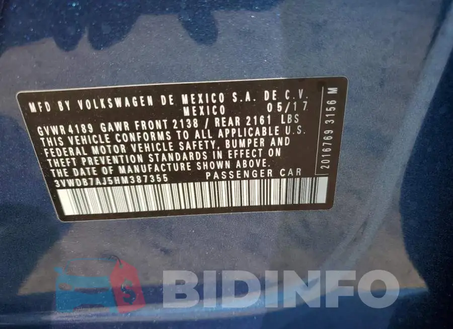 3VWDB7AJ5HM387355 Photo# 13