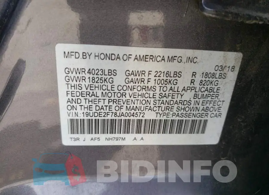19UDE2F78JA004572 Photo# 12