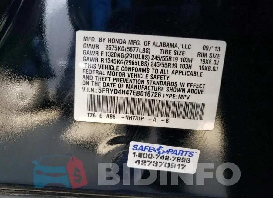 5FRYD4H47EB016726 Photo# 12