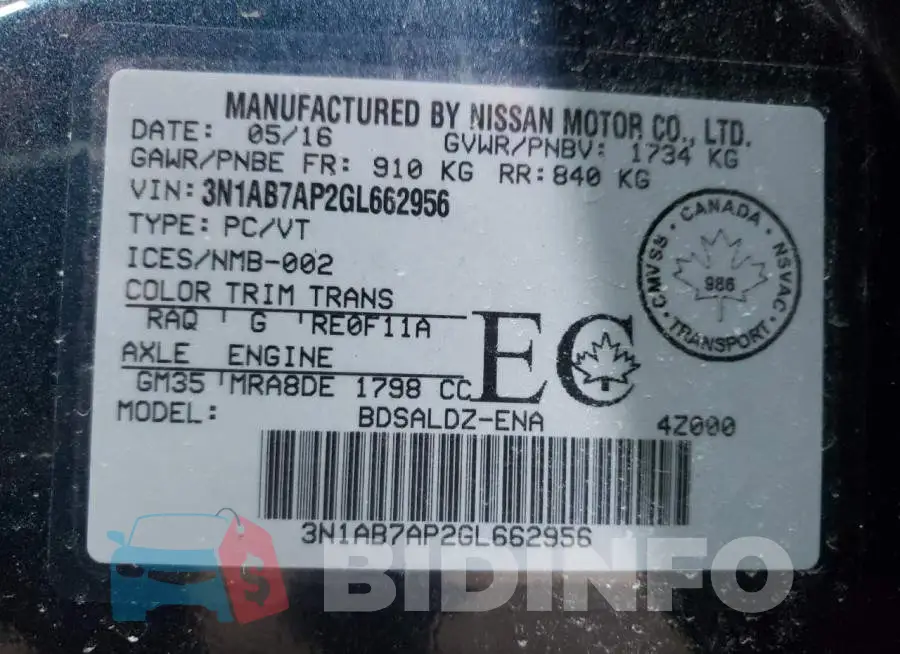 3N1AB7AP2GL662956 Photo# 12
