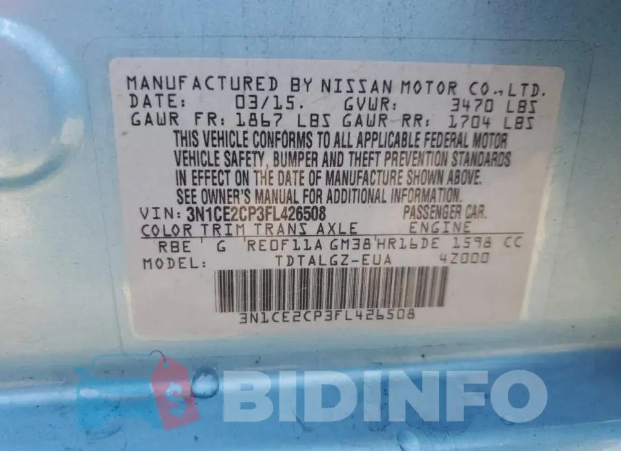 3N1CE2CP3FL426508 Photo# 12
