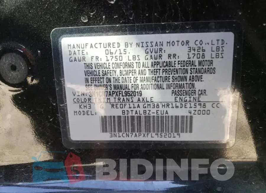 3N1CN7APXFL952019 Photo# 13