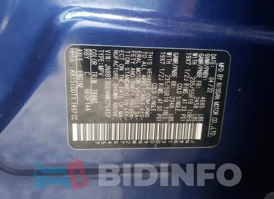 JN8BT3DD9NW276457 Photo# 12