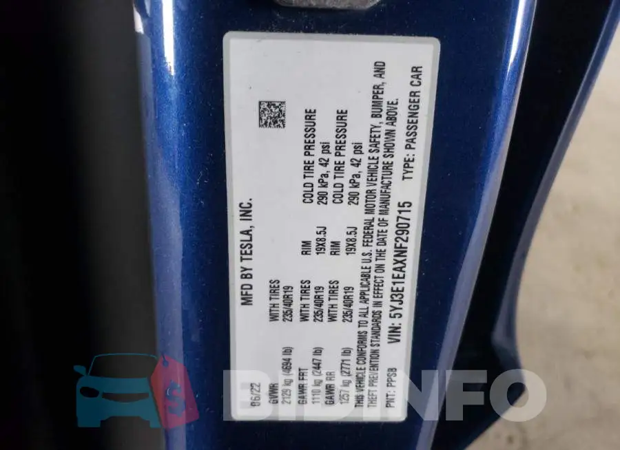 5YJ3E1EAXNF290715 Photo# 12