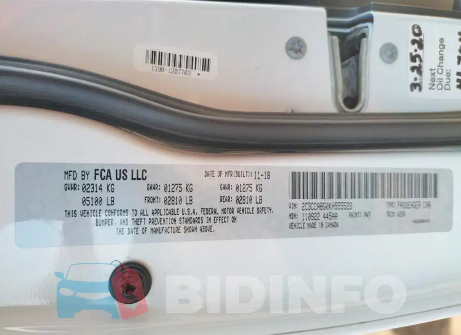 2C3CCABG0KH555523 Photo# 12