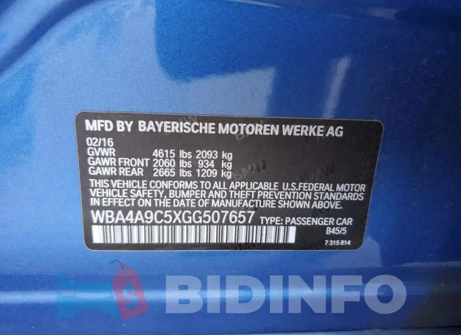 WBA4A9C5XGG507657 Photo# 12