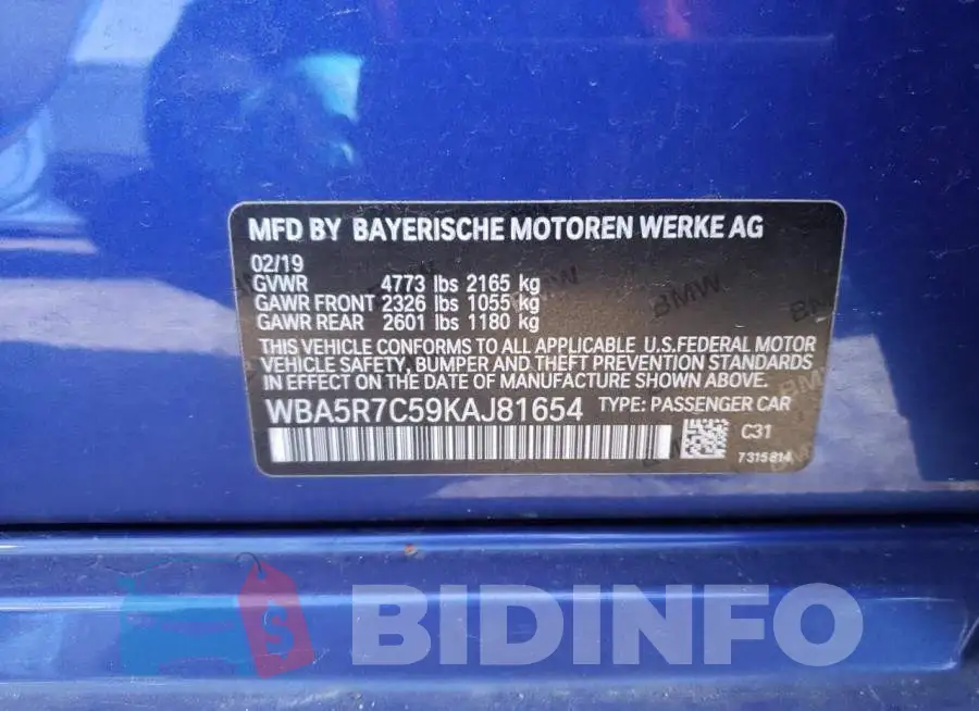 WBA5R7C59KAJ81654 Photo# 12