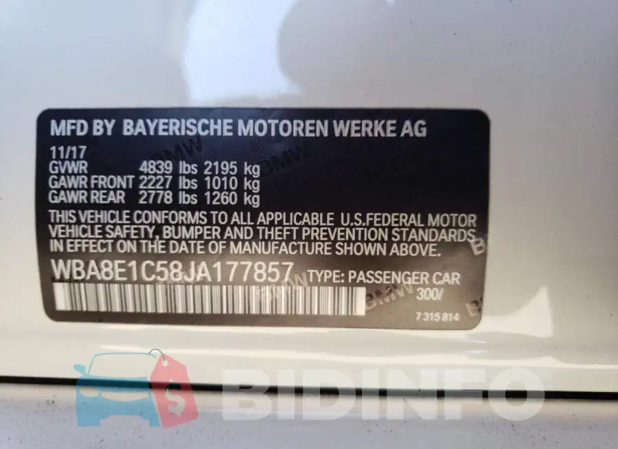 WBA8E1C58JA177857 Photo# 12