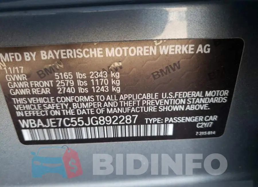 WBAJE7C55JG892287 Photo# 12