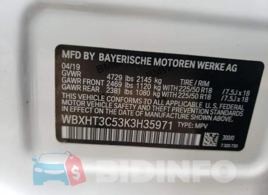 WBXHT3C53K3H35971 Photo# 13