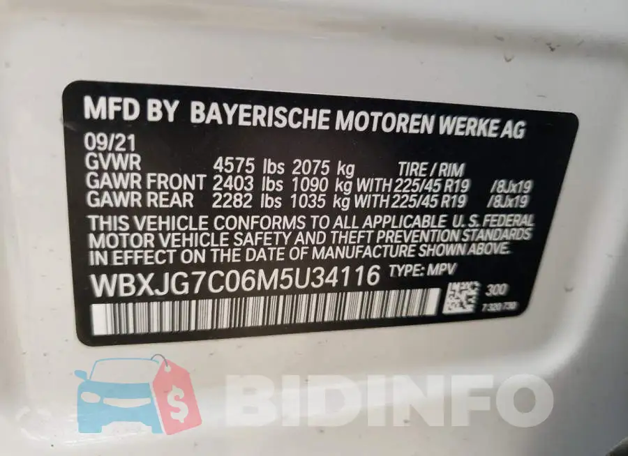 WBXJG7C06M5U34116 Photo# 13