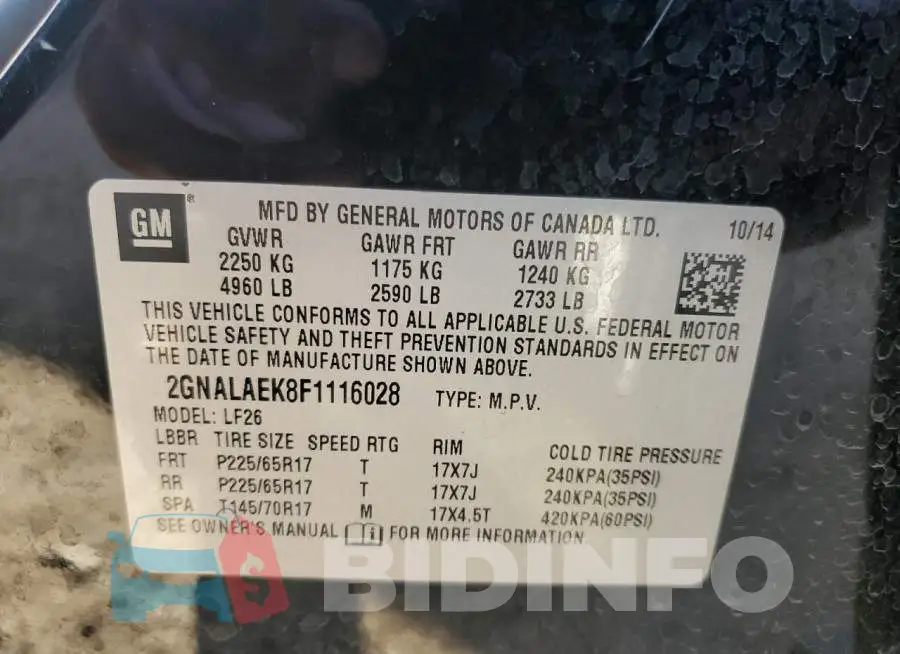 2GNALAEK8F1116028 Photo# 13