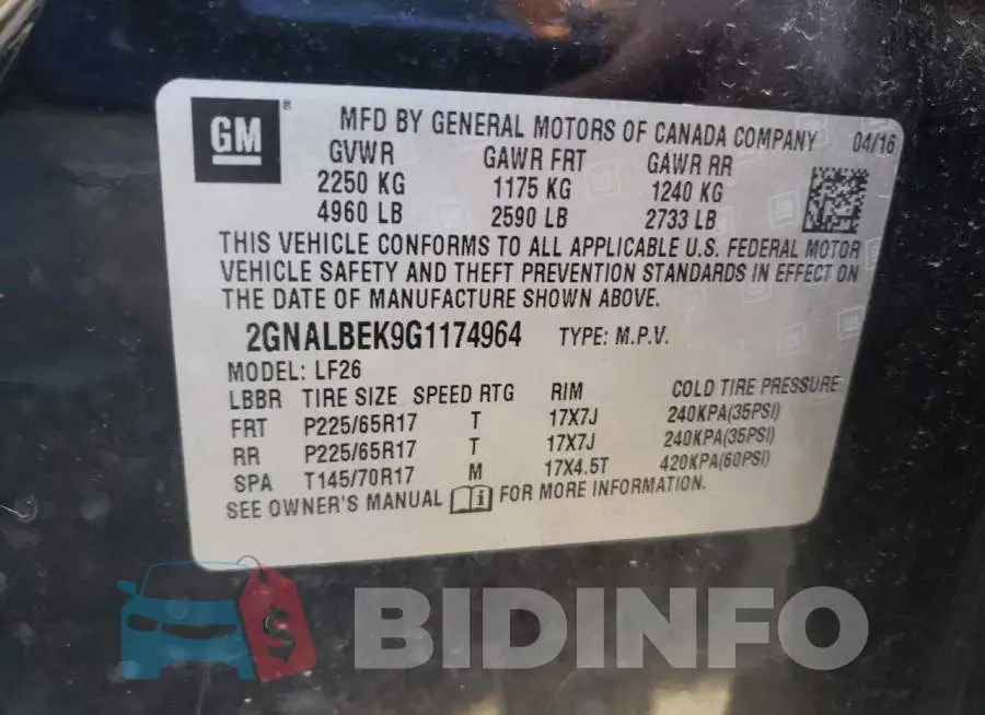 2GNALBEK9G1174964 Photo# 10