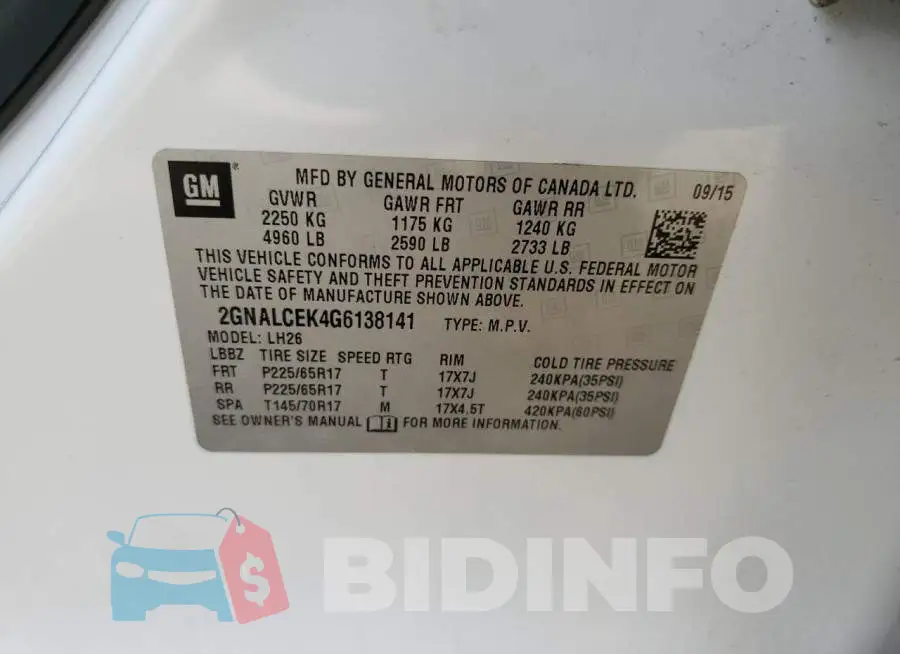 2GNALCEK4G6138141 Photo# 13