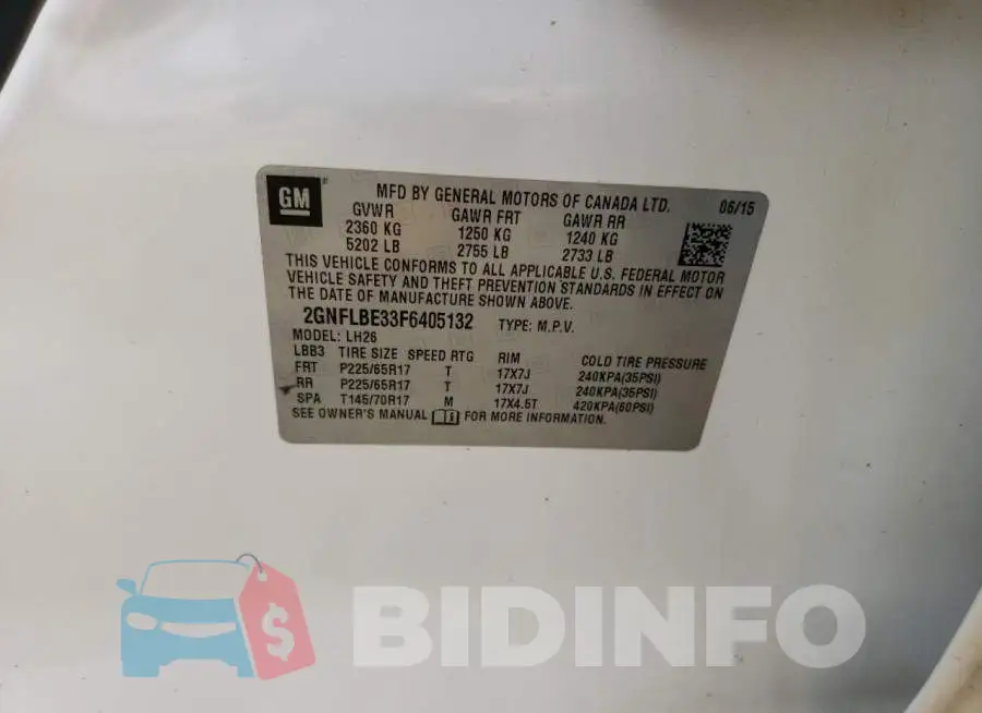 2GNFLBE33F6405132 Photo# 13