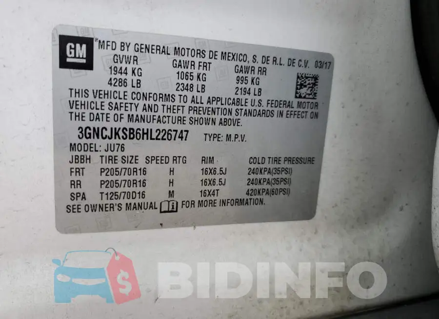 3GNCJKSB6HL226747 Photo# 13