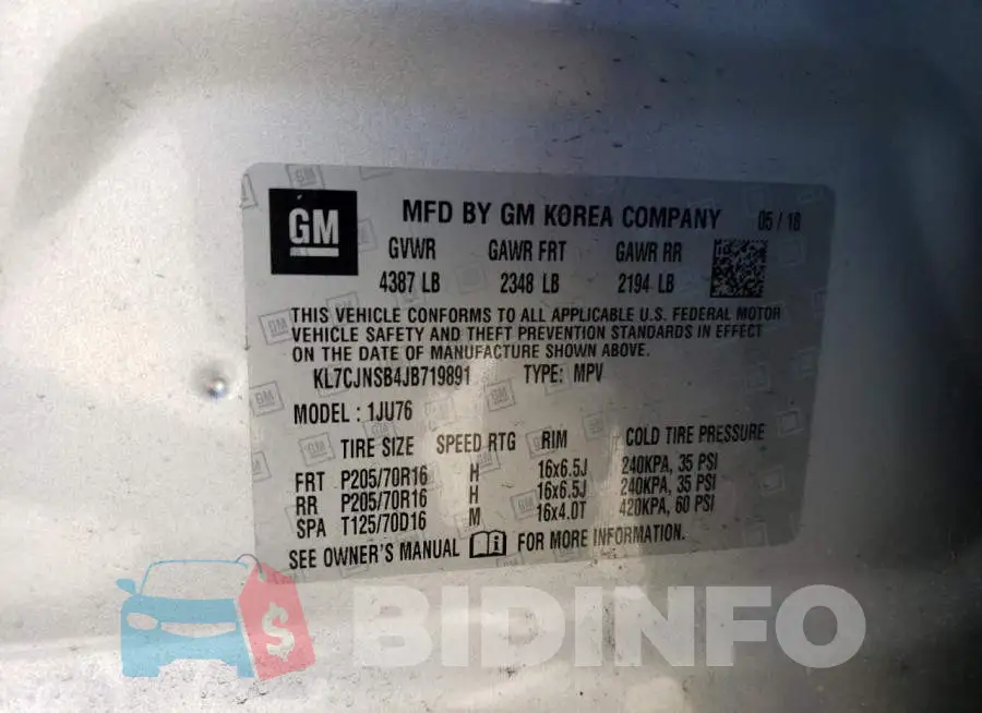 KL7CJNSB4JB719891 Photo# 14