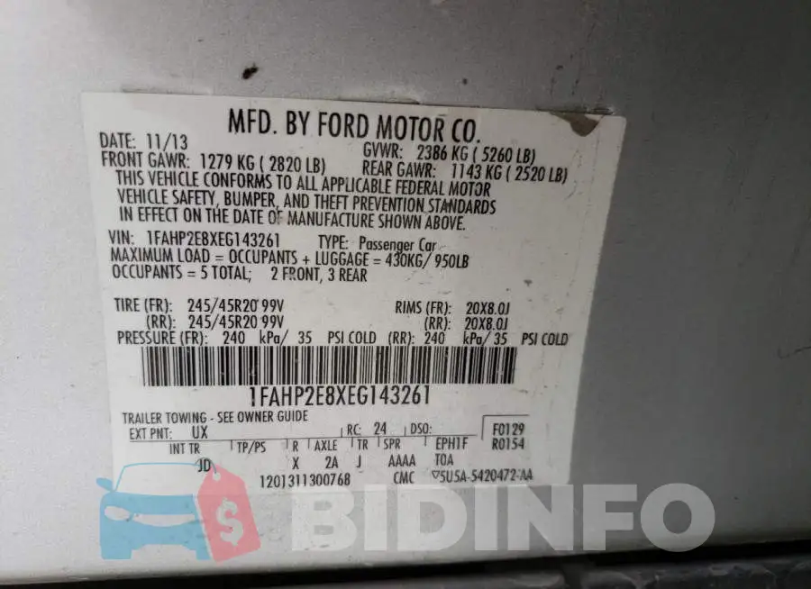 1FAHP2E8XEG143261 Photo# 12