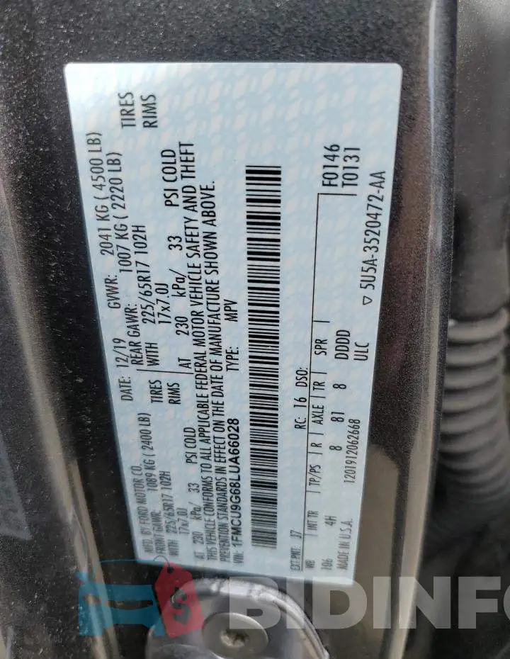 1FMCU9G68LUA66028 Photo# 12