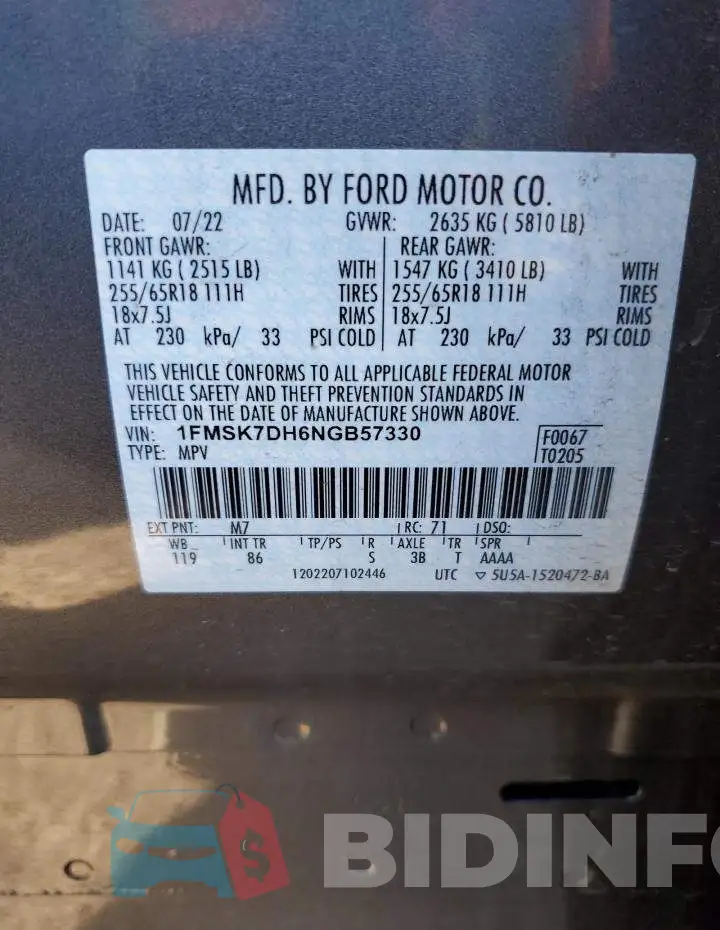 1FMSK7DH6NGB57330 Photo# 14