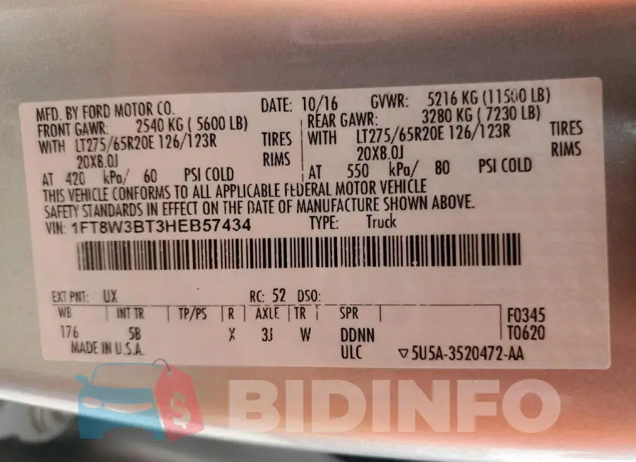 1FT8W3BT3HEB57434 Photo# 12