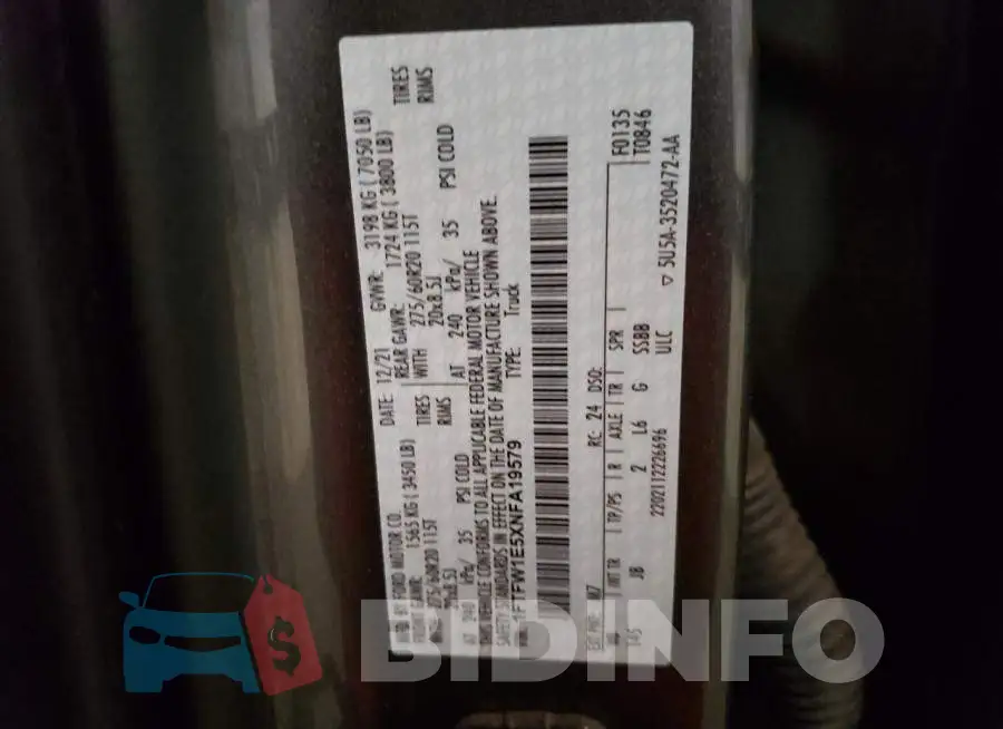1FTFW1E5XNFA19579 Photo# 12
