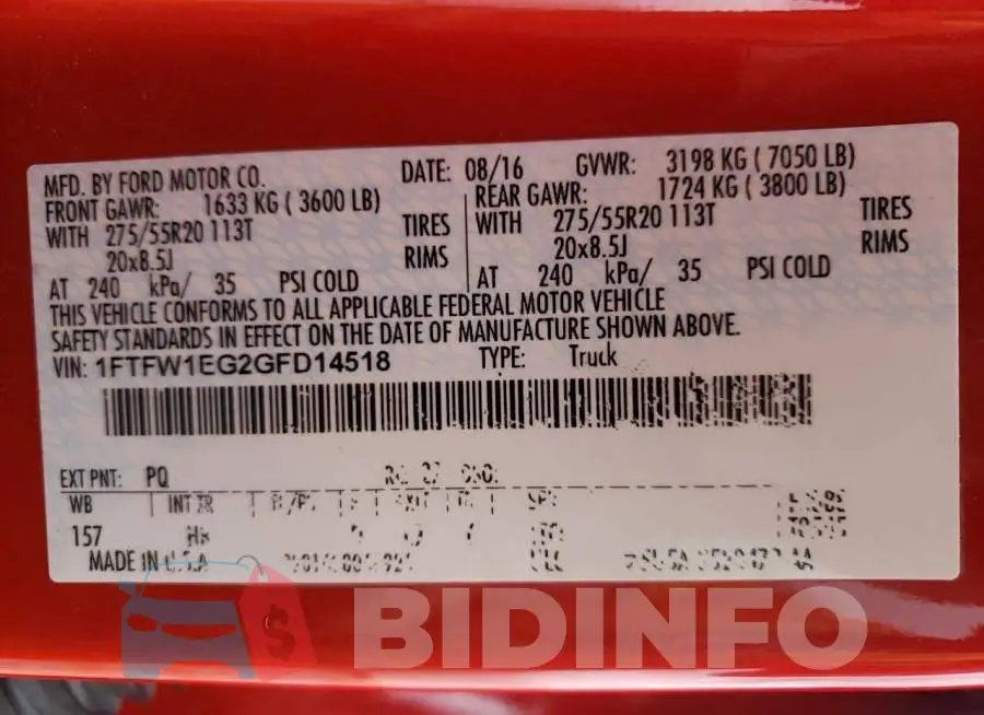 1FTFW1EG2GFD14518 Photo# 13