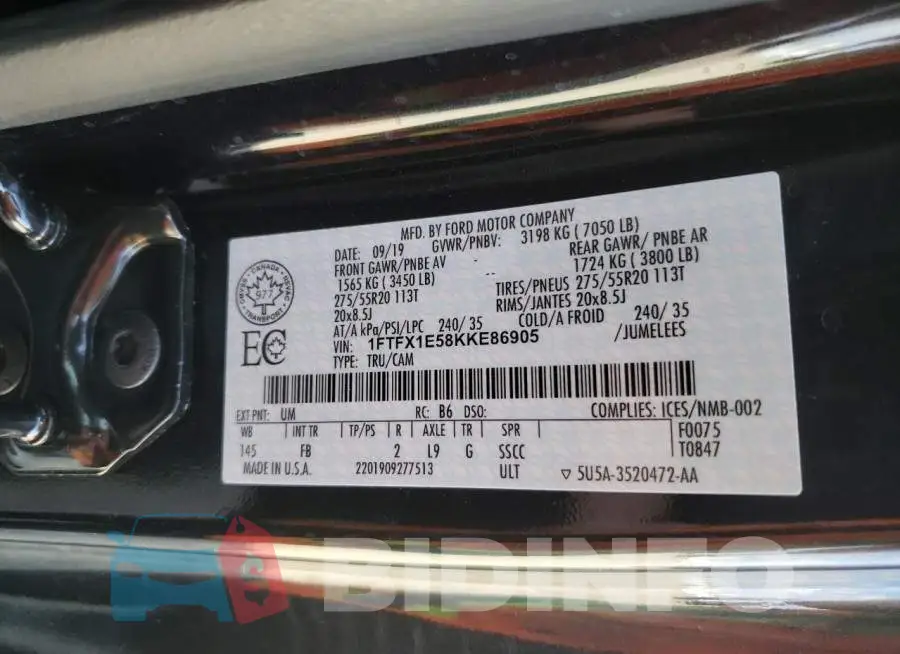 1FTFX1E58KKE86905 Photo# 12