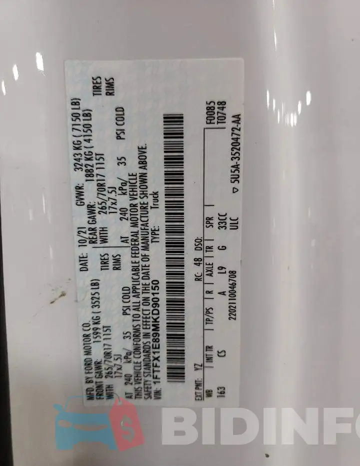 1FTFX1E89MKD90150 Photo# 12