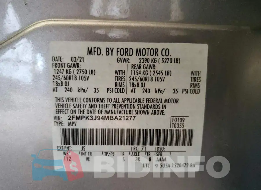 2FMPK3J94MBA21277 Photo# 14