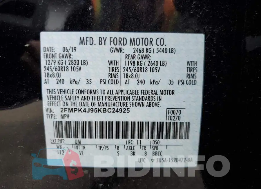 2FMPK4J95KBC24925 Photo# 12