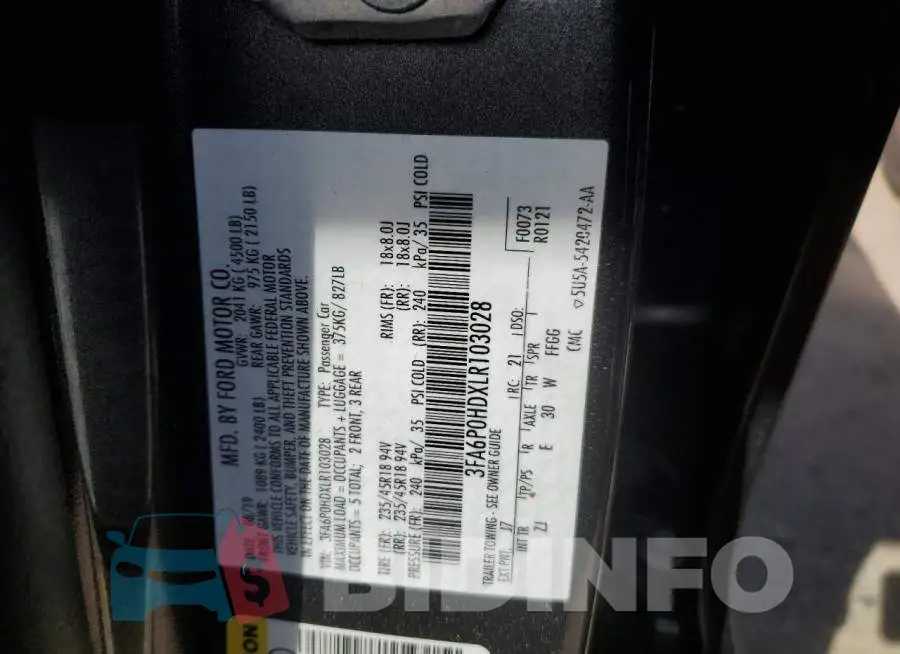 3FA6P0HDXLR103028 Photo# 12