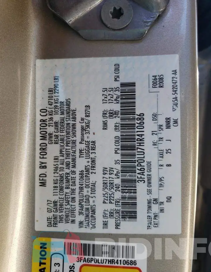 3FA6P0LU7HR410686 Photo# 12