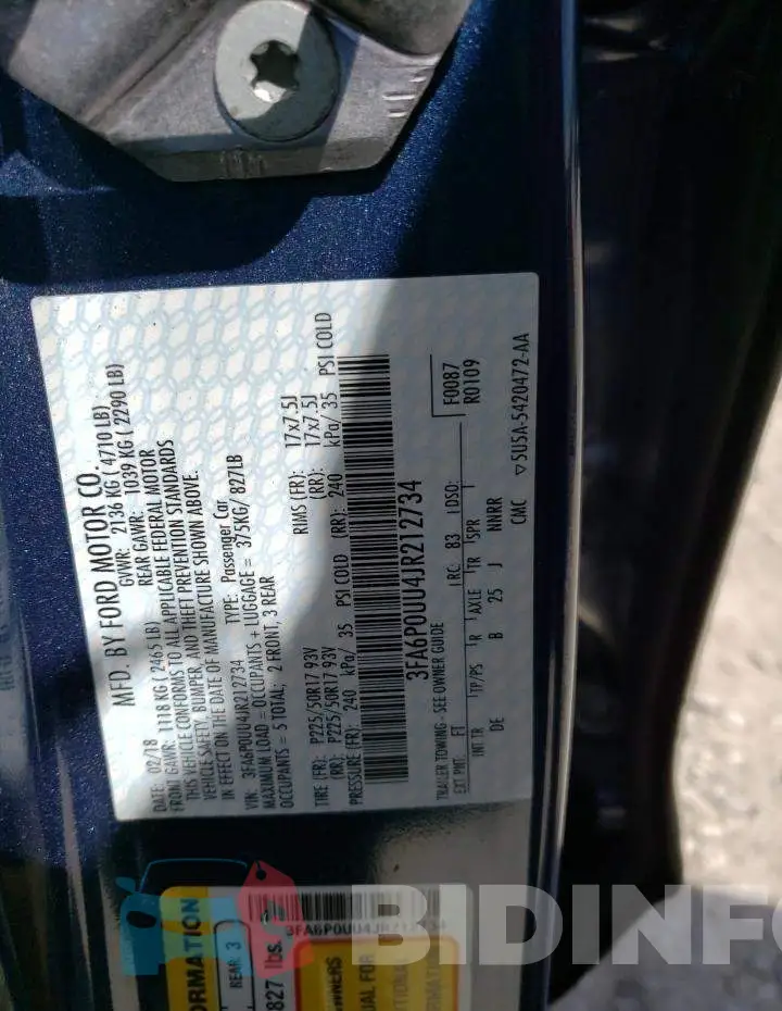 3FA6P0UU4JR212734 Photo# 12