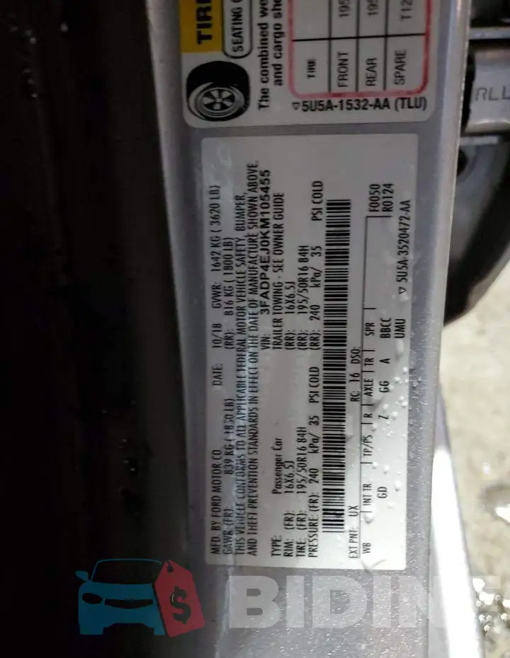 3FADP4EJ0KM105455 Photo# 13