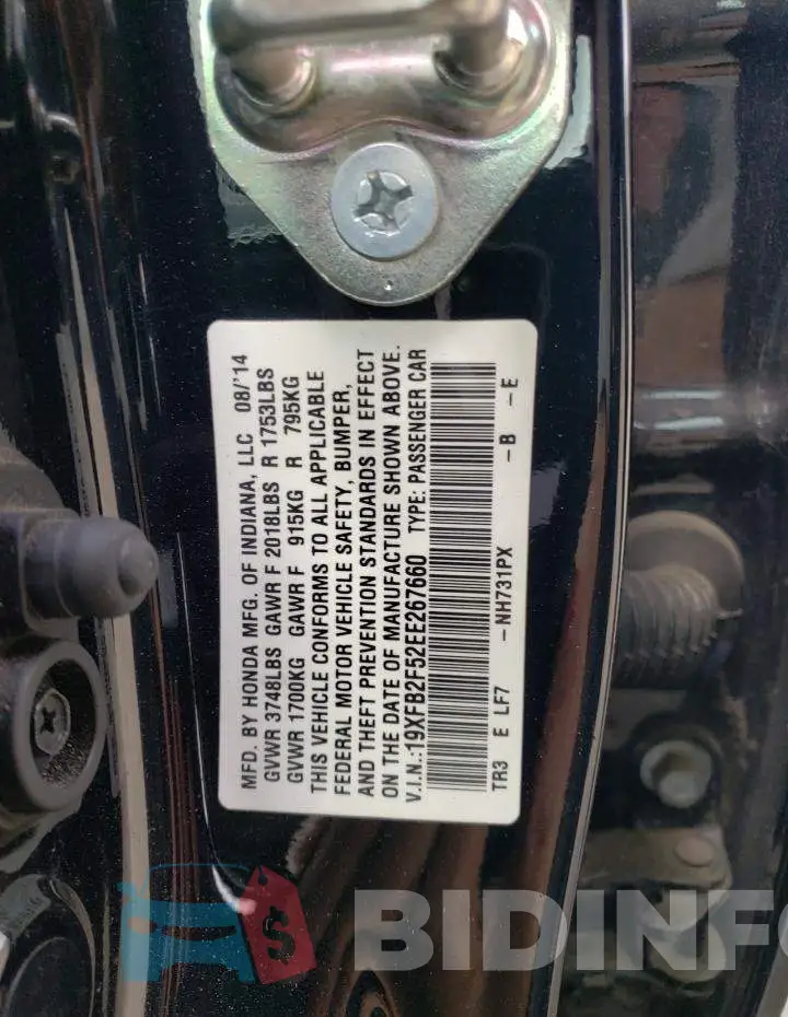 19XFB2F52EE267660 Photo# 12