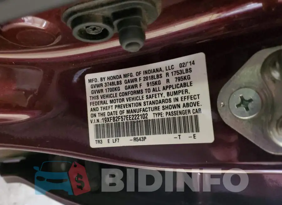 19XFB2F57EE222102 Photo# 12